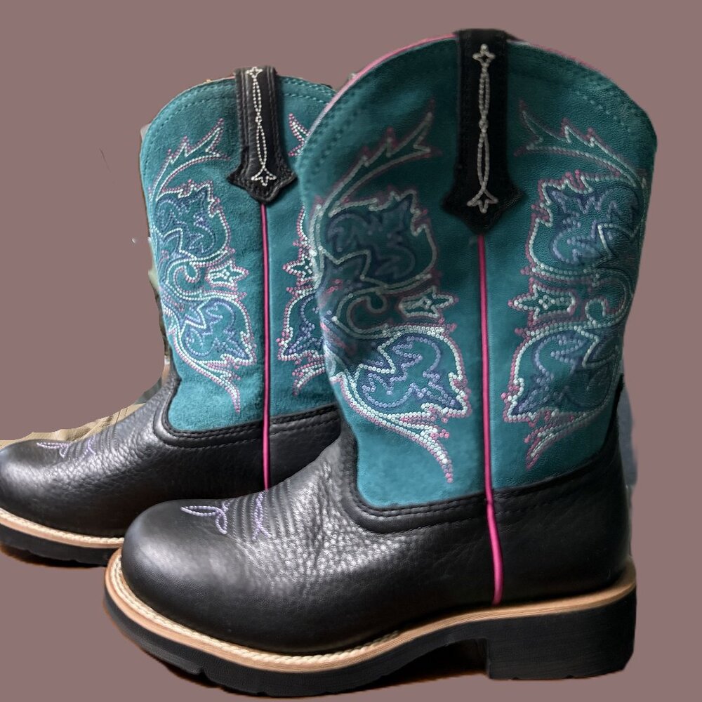 Size 6B Ariat Fatbaby Mid Calf Boots Turquoise Butterfly Stitch 10012811
